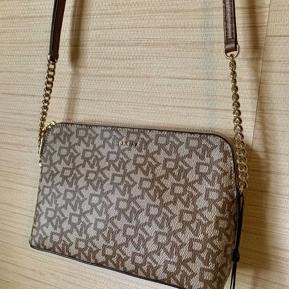 NWT  DKNY Crossbody Bag Tan Brown Purse Leather Strap Donna Karan